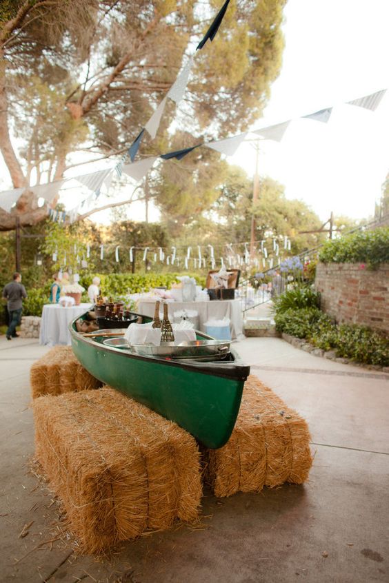 rustic country wedding canoe bar