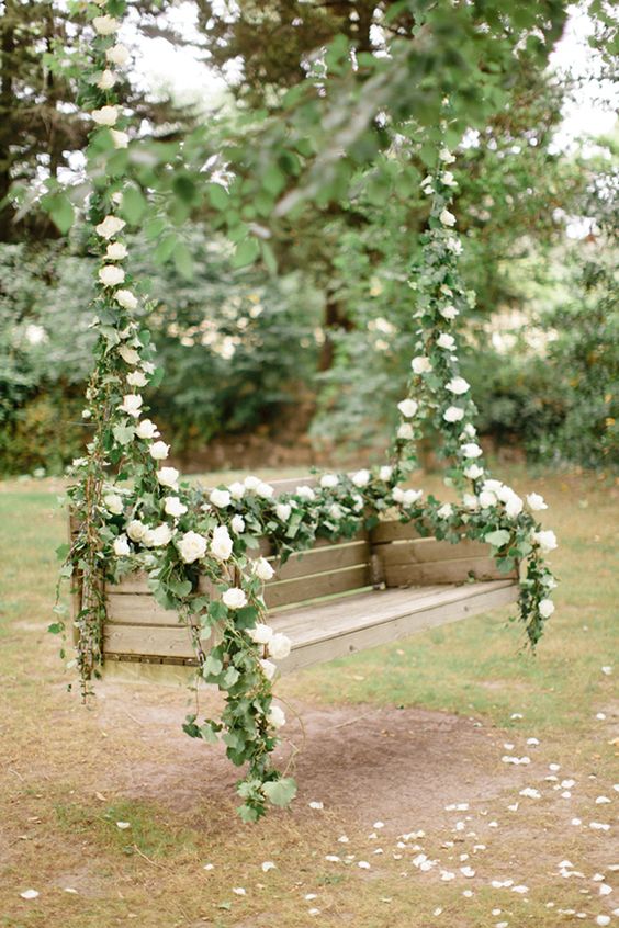 rustic hanging flower swing wedding decor