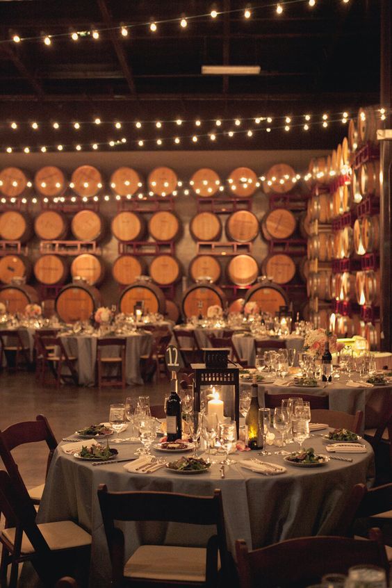 rustic indoor wedding decor with lights