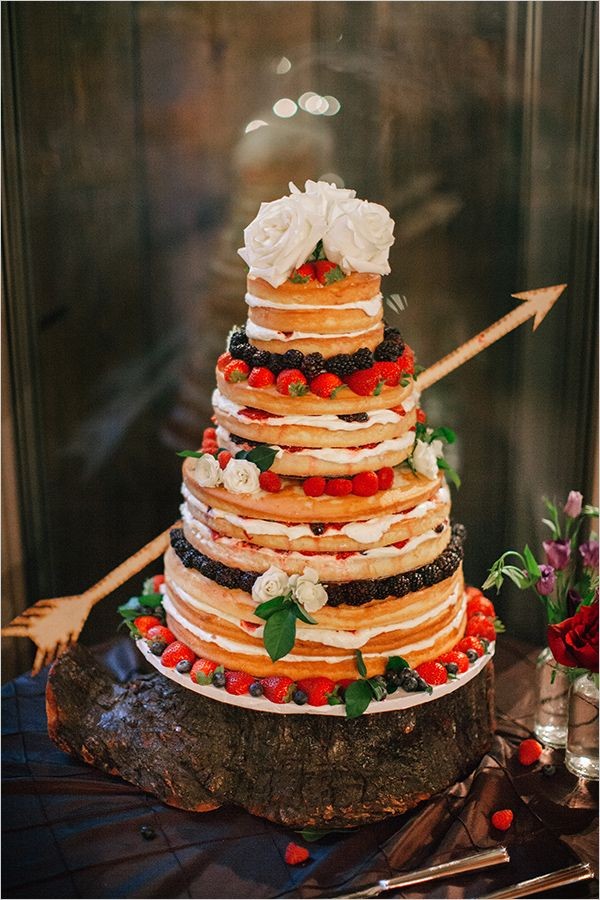 rustic naked wedding cake with fruit