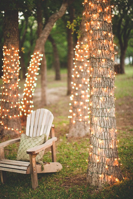 rustic outdoor wedding decoration with lights