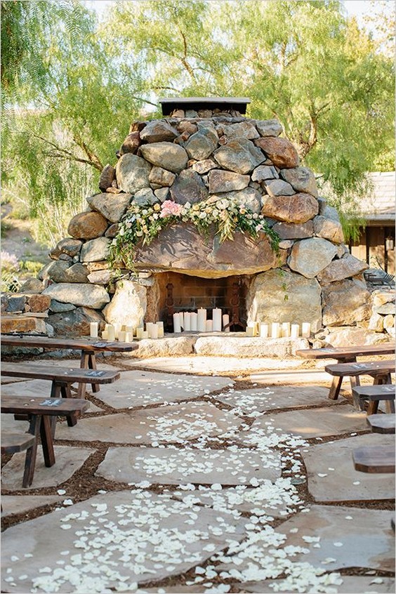 rustic stone path wedding ceremony decor