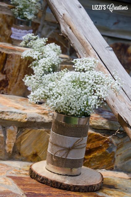 rustic tin cans and baby's breath wedding decor ideas