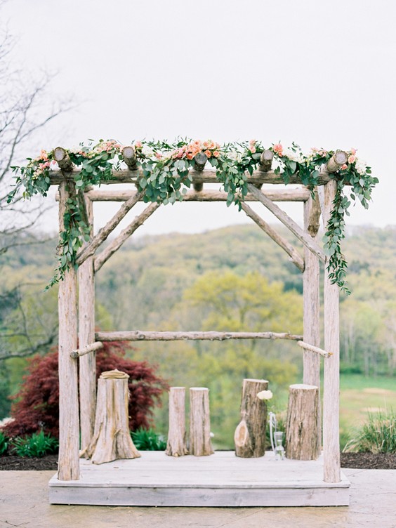 rustic tree stump wedding arch ideas
