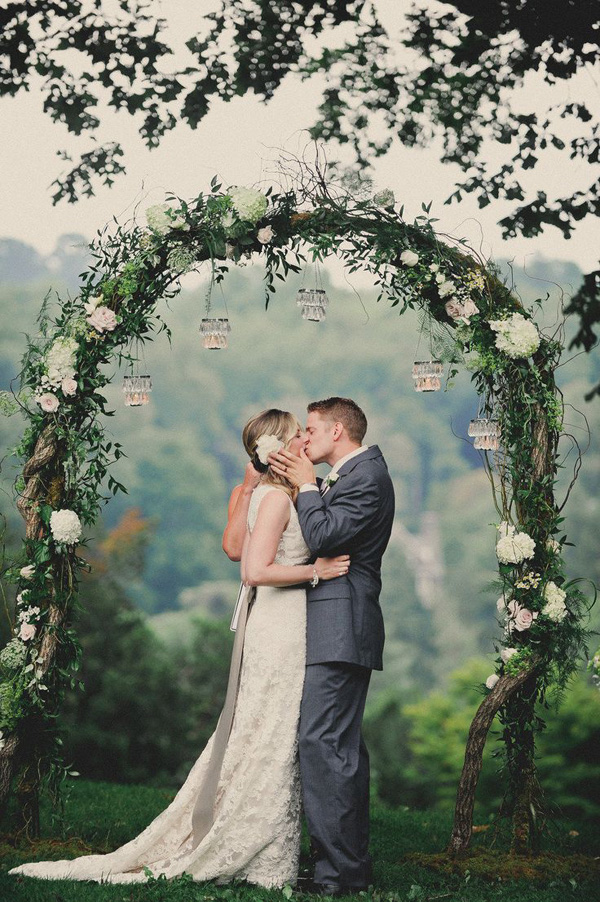 rustic vintage green and white wedding arch decorations