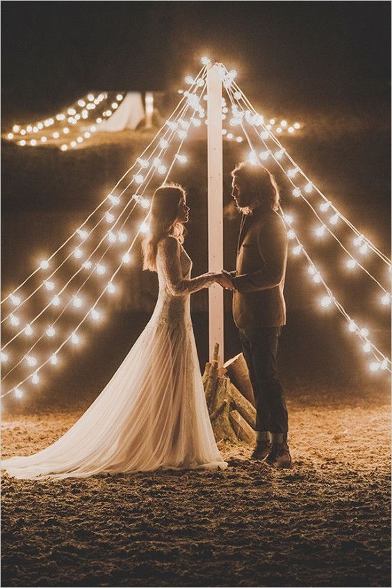 teepee wedding ceremony with bistrolights