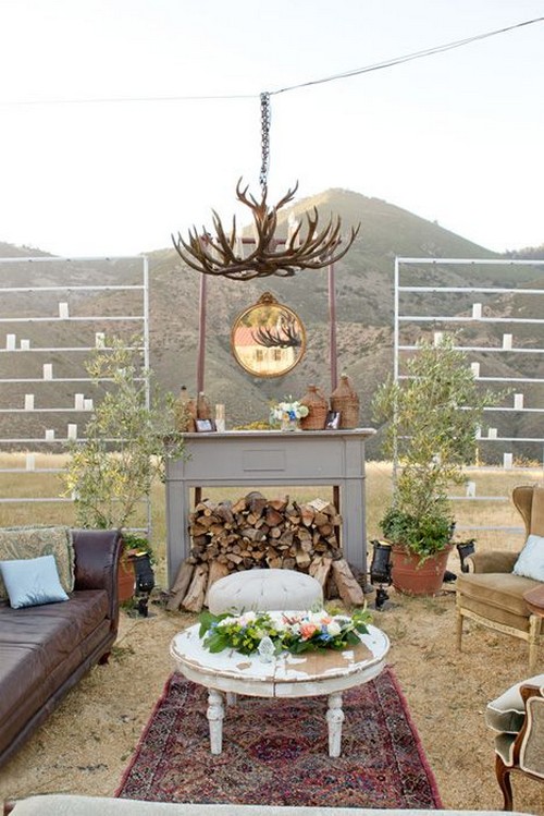 vintage inspired outdoor wedding lounge area