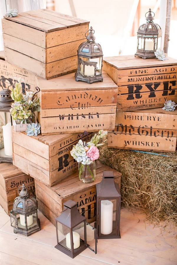 60 Rustic Country Wooden Crates Wedding Ideas 18 vintage rustic lantern wooden box wedding decor