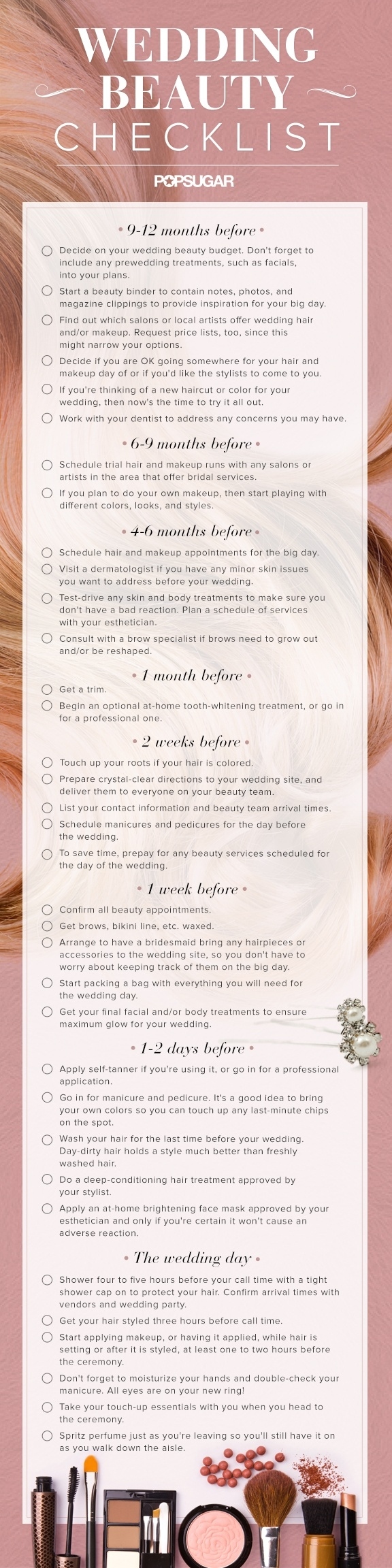 wedding planning guide - wedding beauty checklist