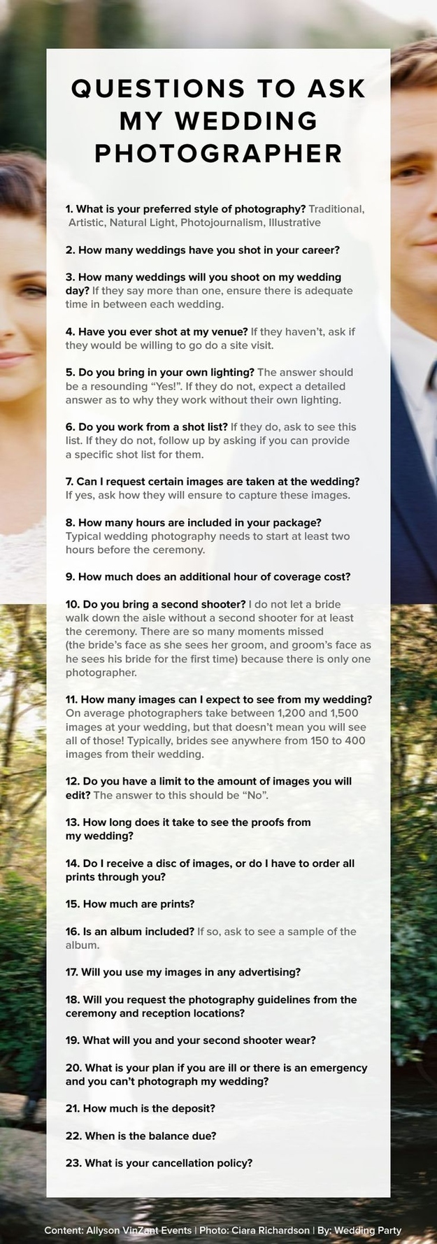 wedding planning tips - questions to ask my wedding photographer