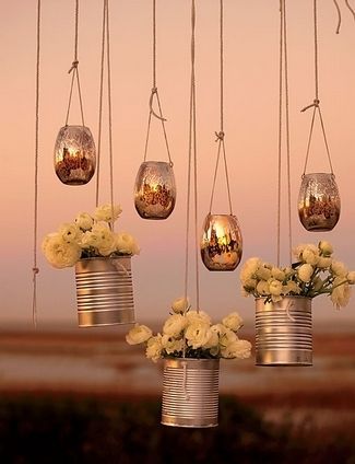white flowers in tin can hanging decor Ideas