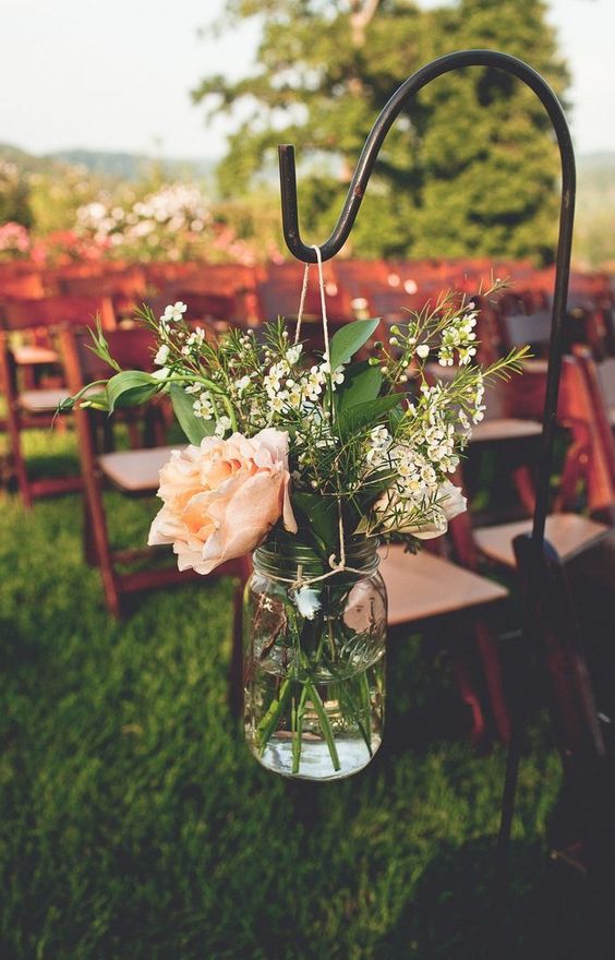 August wedding front porch farms wedding, mason jars and shepherds hooks for summer wedding