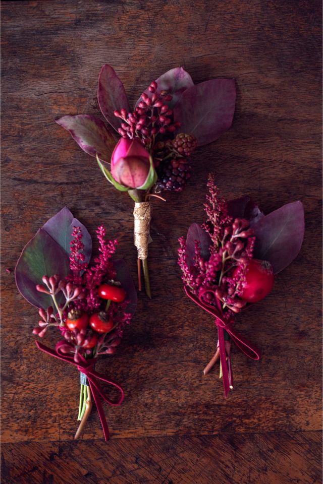 Autumn berry wedding boutonnières