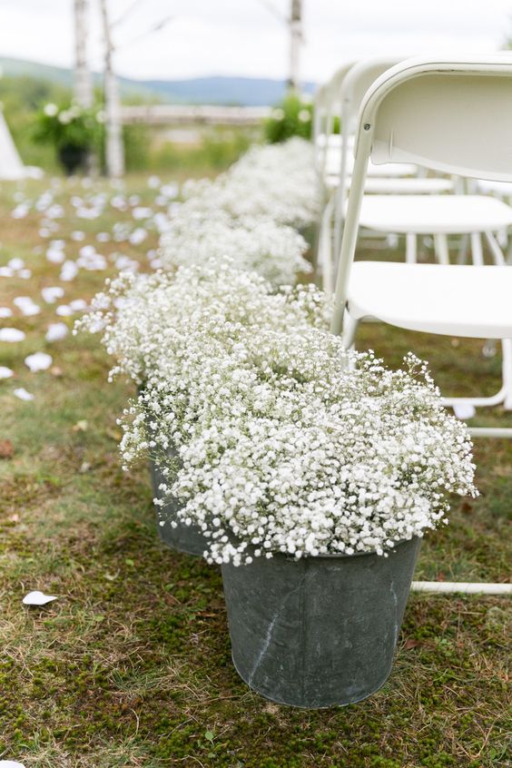 Babys Breath on Zinc Wedding Aisle Decoration