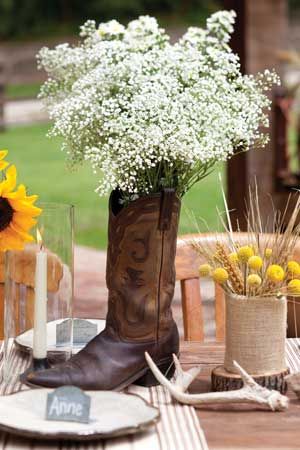Baby's Breath tucking into a boot Western-inspired tablescape