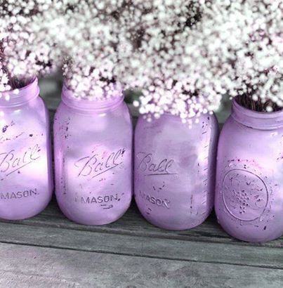 Baby's breath in mason jar spray paint mason jar with purple glitter spray paint