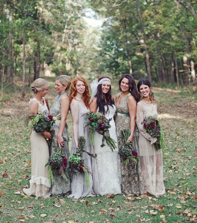 Backyard Bohemian Wedding Ideas – Mismatched Boho Lace Bridesmaid Dress