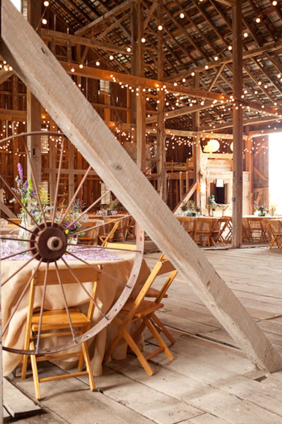 Barn Wedding Decor Ideas with Wagon Wheel