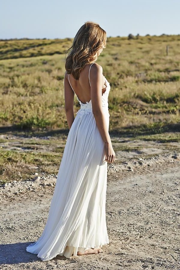 Beach open back wedding dress with delicate spaghetti straps