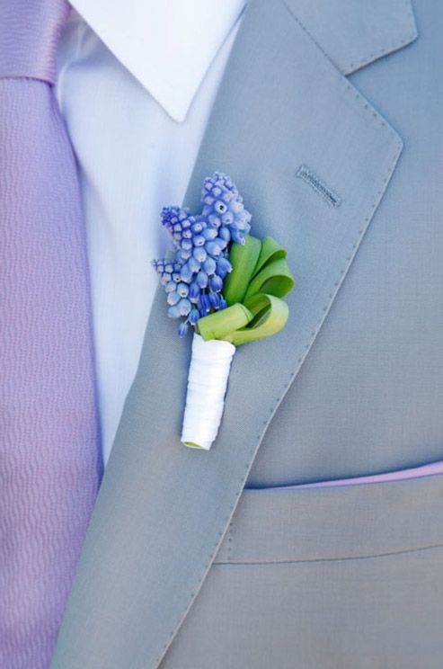 Blue hyacinth groom's boutonniere