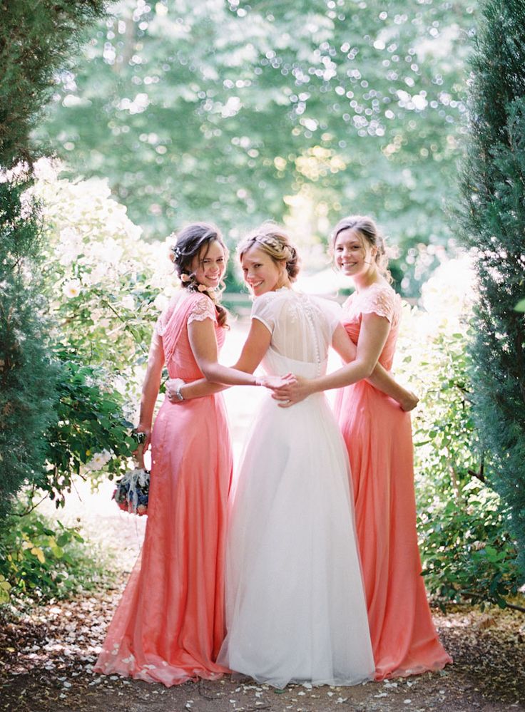 Bohemian Romantic Wedding Ideas - Coral Pink Lace Bridesmaid Dresses
