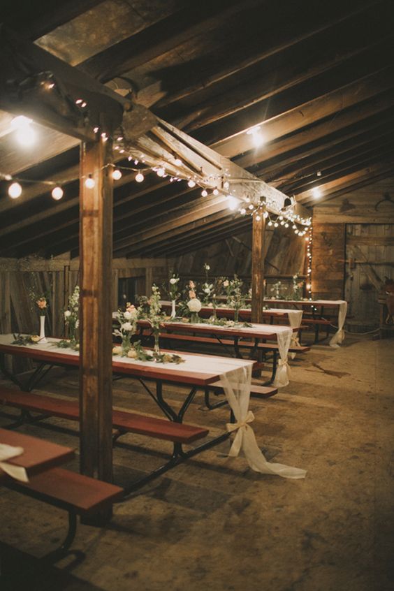 Bohemian Rustic Barn Wedding Reception Table Setting Ideas