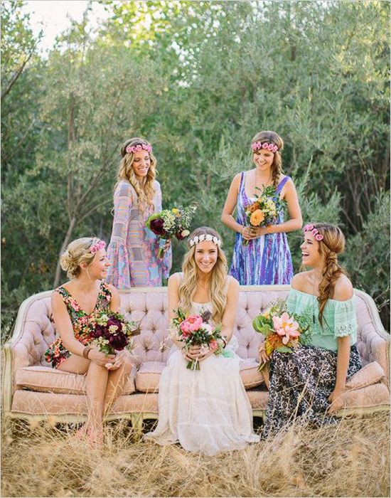 Boho wedding ideas – Mismatched Colorful bohemian bridesmaid dresses
