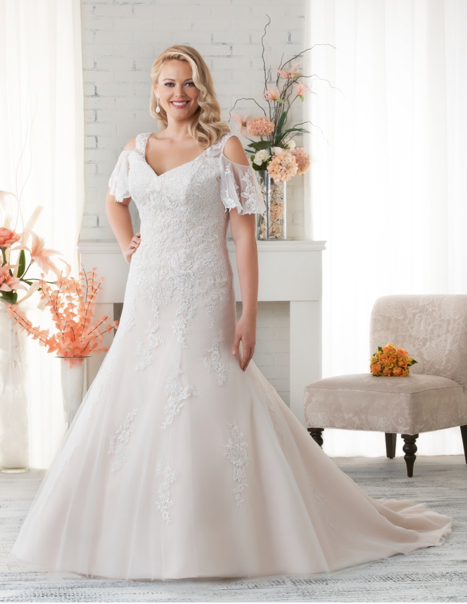 Bonny Bridal short sleeves plus size wedding gown