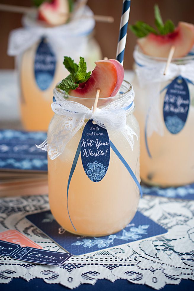 Bourbon Peach Smash Cocktail for Navy Blue Wedding