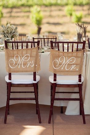 Burlap Wedding Chair signs - Mr and Mrs chair signs