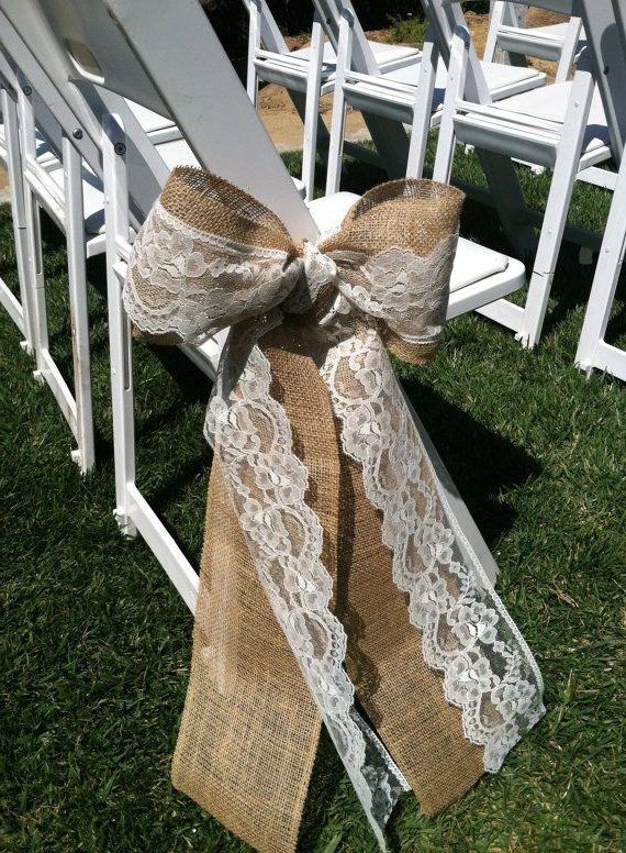 Burlap and Lace Wedding Ceremony Bow Aisle Decorations