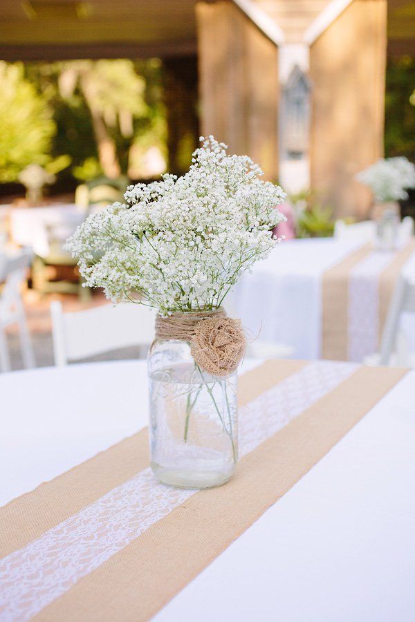 68 Baby's Breath Wedding Ideas for Rustic Weddings 18 Burlap and baby's breath Wedding Tablerunner