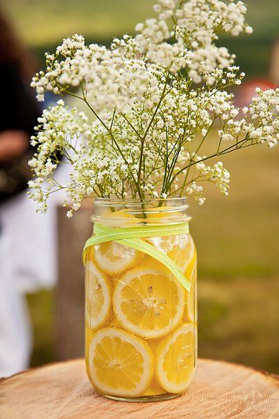 Citrus in Mason Jars with Babies Breath