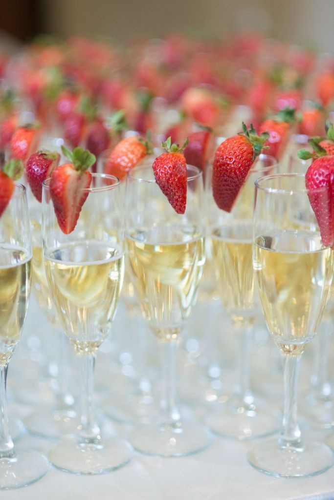 Classic Champagne Flutes and Strawberries Wedding Drinks
