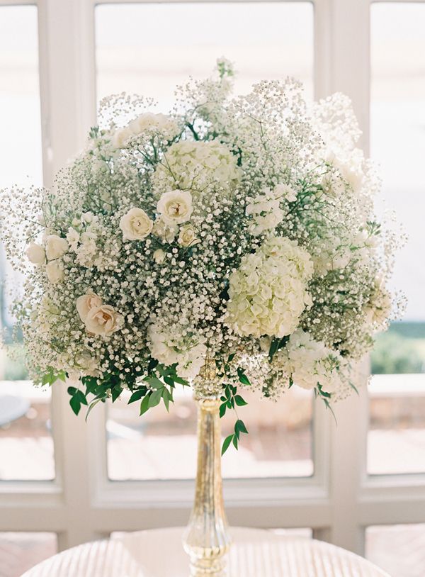 baby's breath tall wedding centerpiece