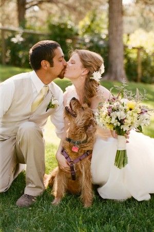 Couple and Dog Wedding Portrait