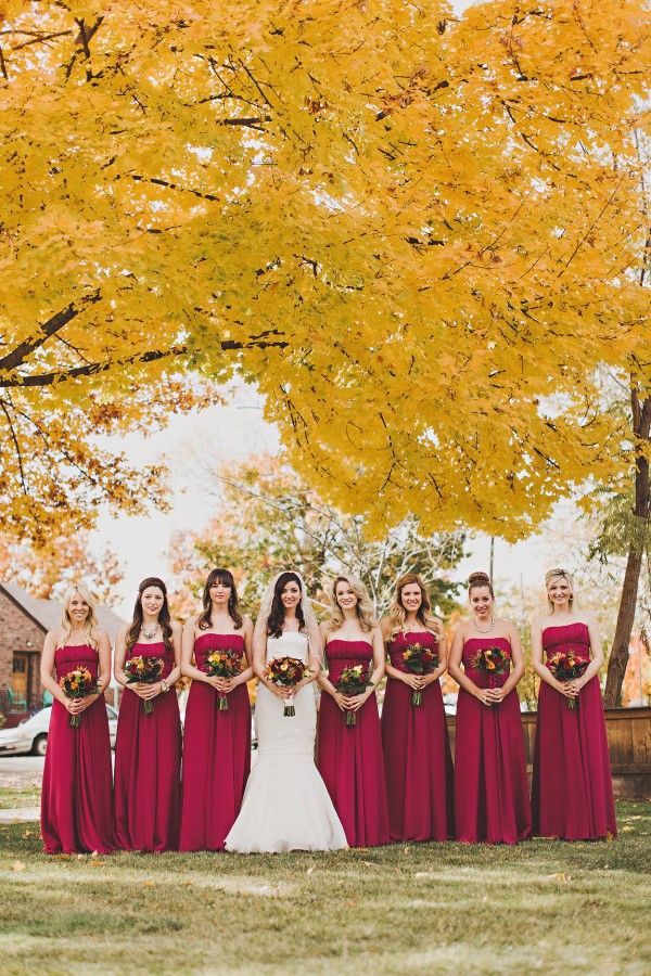 40+ Gorgeous Fall Leaves Wedding Ideas 41 Cranberry fall deep red bridesmaid dresses
