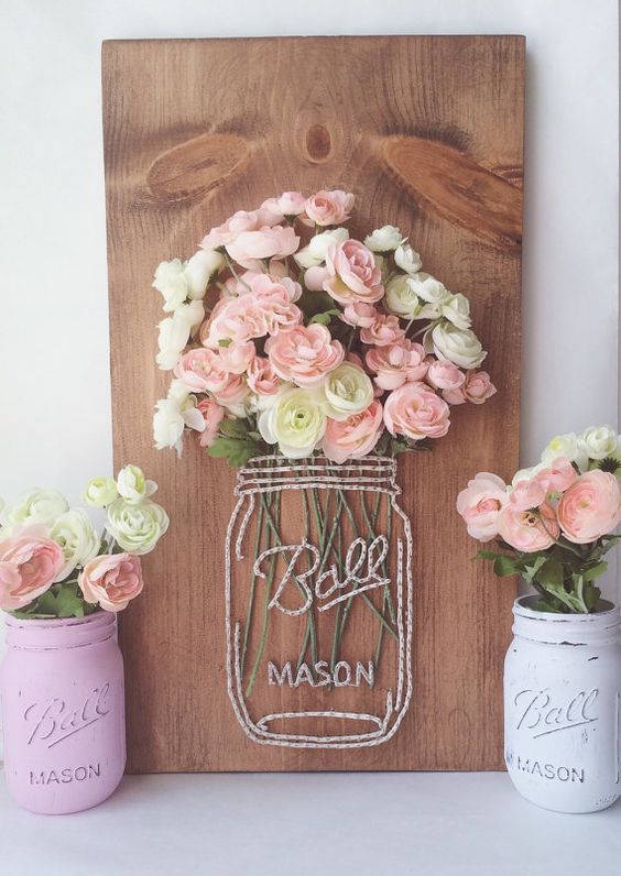 Custom mason jar string art with faux by UnpolishedandPretty