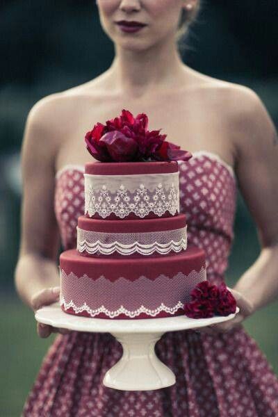 Deep red cake with white edgings burgundy wedding cakes