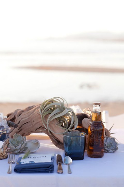 Driftwood Navy Blue Wedding Centerpiece for beach Wedding