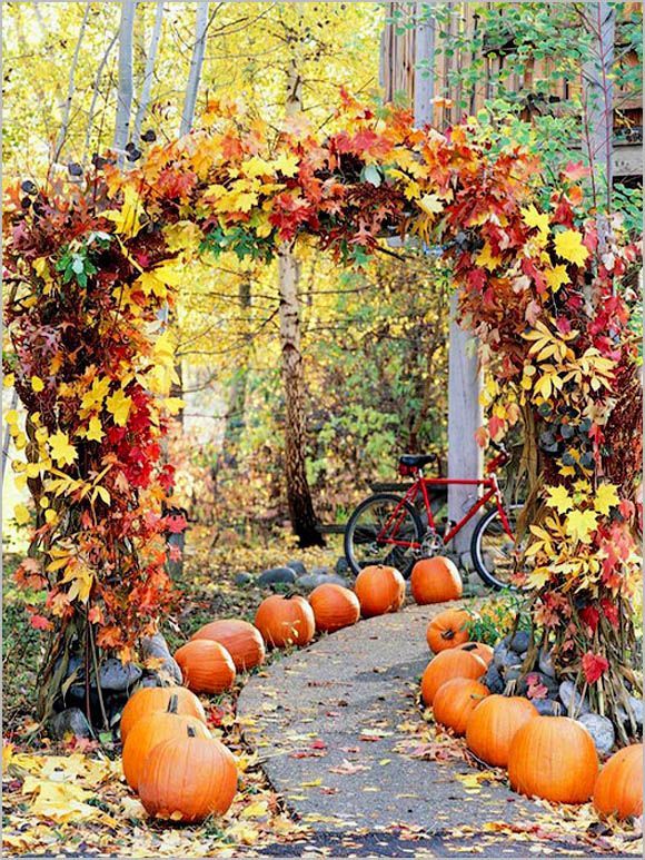 Fall Wedding Ideas-Pumpkpin and Maple Leafs Arch