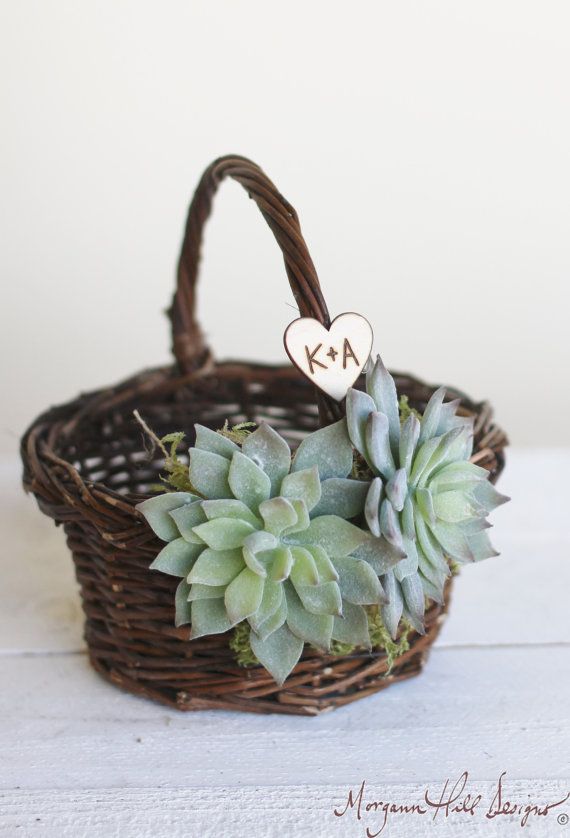 Flower Girl Basket Succulents Rustic Chic Wedding Cactus