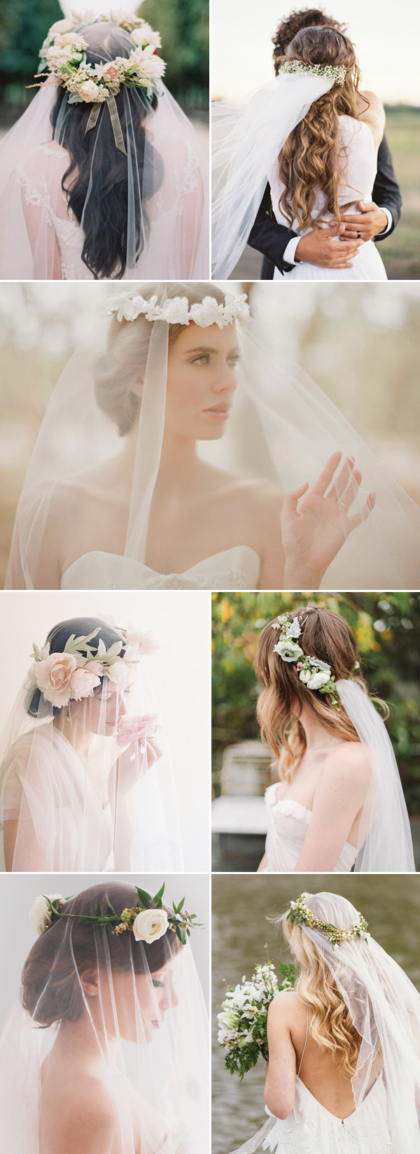 Flower crown Long Wedding Hiarstyles with Veil