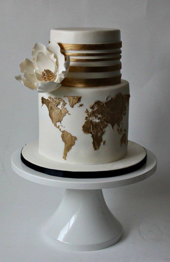 Gold Travle Wedding Cake Ideas