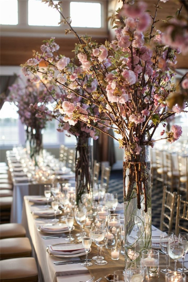 Gorgeous Cherry Blossoms Tall Tree Wedding Reception Ideas