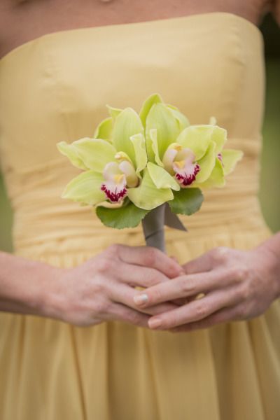 Green cymbidium orchid bridesmaid bouquet