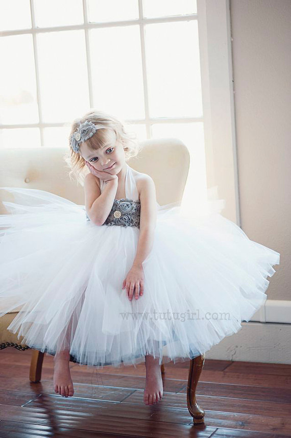 Grey Flower Halter Tutu Flower Girl Dress