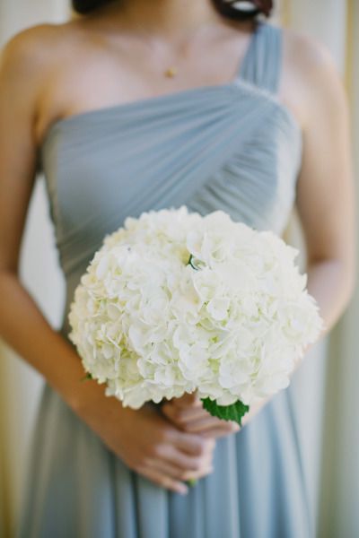 Hydrangea bridesmaid bouquet with navy blue bridesmaid dress