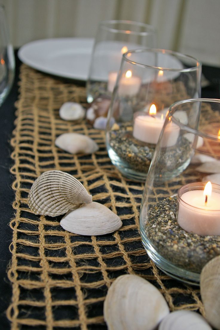 36 Amazing Beach Wedding Centerpieces 2024 33 Jute burlap netting table runner with candle