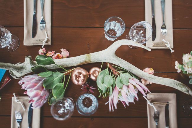 King Protea and gold apples make for a fun unique centerpiece